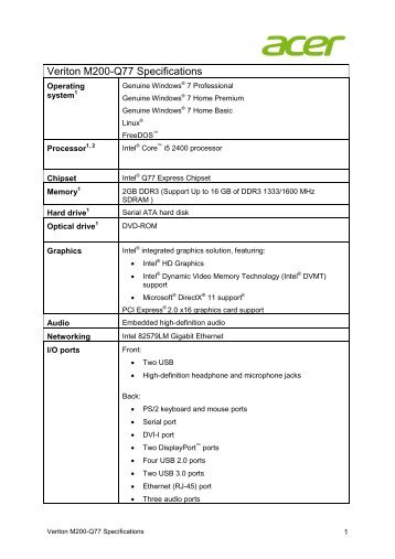 Veriton M6620G Specifications - Acer India