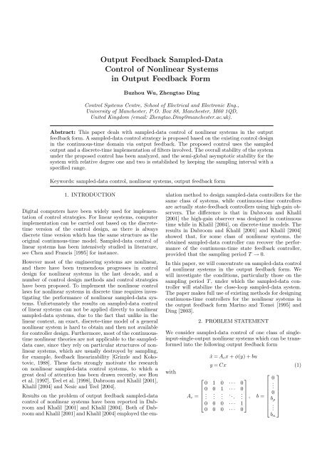 Output Feedback Sampled-Data Control of Nonlinear Systems in ...