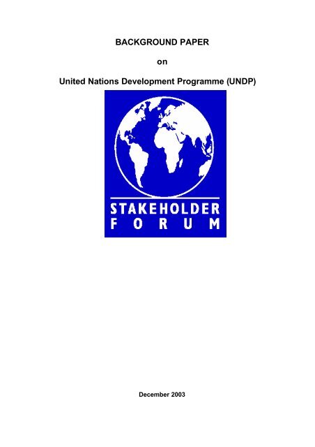 BACKGROUND PAPER on United Nations Development Programme (UNDP ...