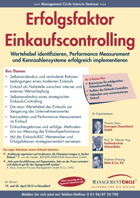 Seminar Erfolgsfaktor Einkaufscontrolling Management Circle Ag