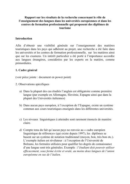 Rapport Sur Les Resultats De La Recherche Concernant Le Role De L