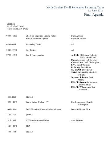 North Carolina Tier II June 12 2012 Meeting Agenda