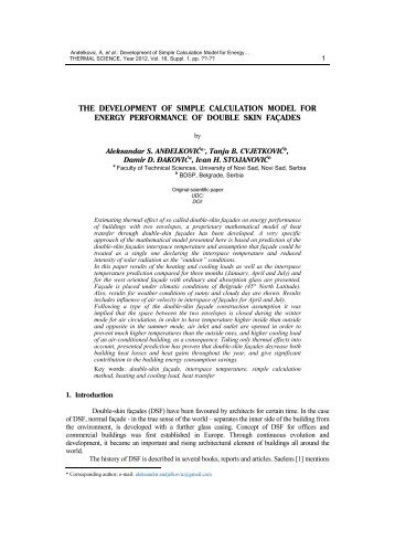 the development of simple calculation model for energy ... - doiSerbia