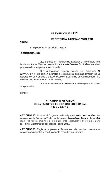 RESOLUCION NÂº 9111 RESISTENCIA, 04 DE MARZO DE 2010 ...