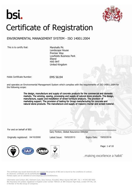 BSI ISO 14001 - Marshalls