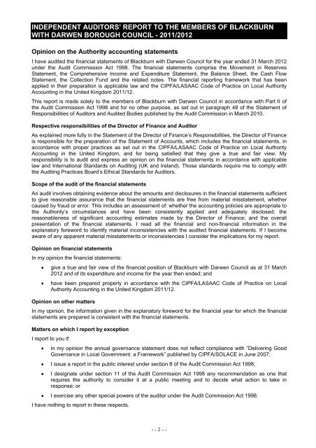 Statement of Accounts 2011/2012 - Blackburn with Darwen Borough ...