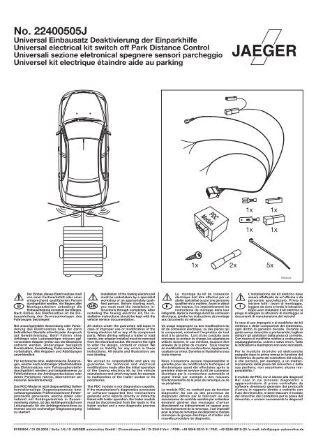 Einbauanleitung JÃ¤ger | Elektrosatz Einparkhilfe - Bertelshofer