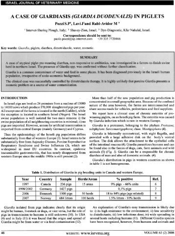 a case of giardiasis (giardia duodenalis) in piglets - Israel Journal of ...