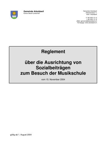 Reglement Sozialbeitrag Musikschule - Gemeinde Arboldswil