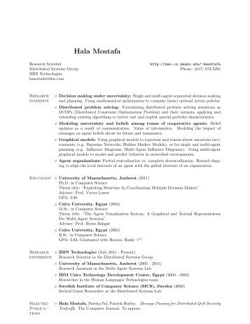 Hala Mostafa - The Multi-Agent Systems Lab - University of ...
