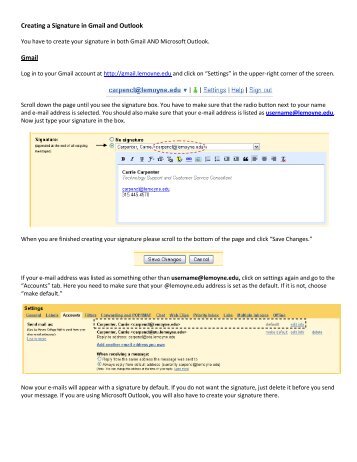 Creating a Signature in Gmail and Outlook Gmail - Le Moyne College