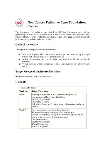 Non Cancer Palliative Care Foundation Course - Thye Hua Kwan ...