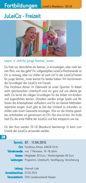 AufTour 2015 - Deutsche Wanderjugend Jahresprogramm (Auswahl)