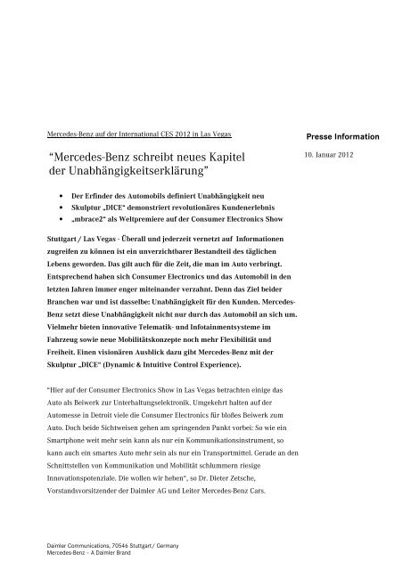 [PDF] Pressemitteilung: "Mercedes-Benz schreibt neues ... - ptext.net