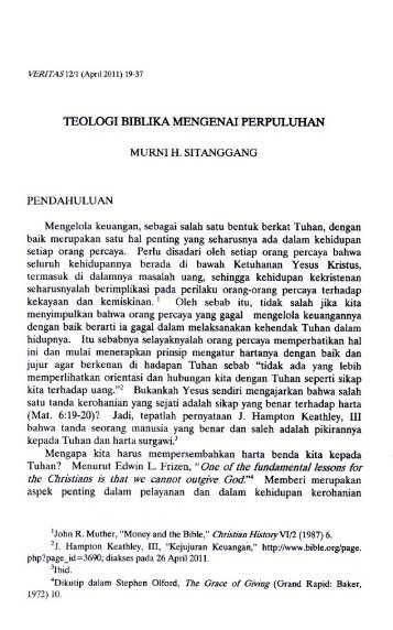 Teologi Biblika Mengenai Perpuluhan - SAAT