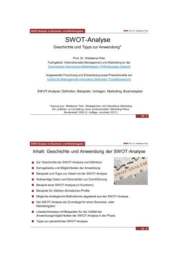 Die SWOT-Analyse - von Prof. Dr. Waldemar Pelz