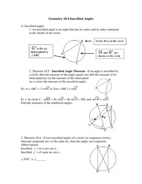 Geometry Arcs And Central Angles In Circles Partner Worksheet Answers
