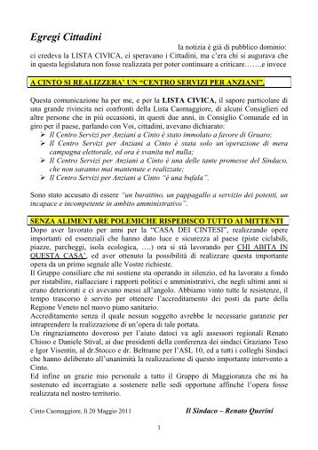 CASA DI RIPOSO - Lettera del Sindaco alla cittadinanza e rassegna ...