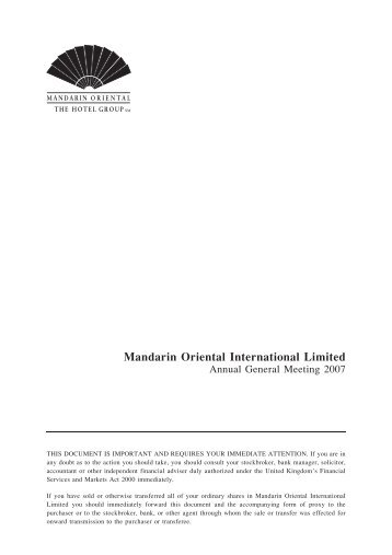 Mandarin Oriental International Limited - Mandarin Oriental Hotel ...