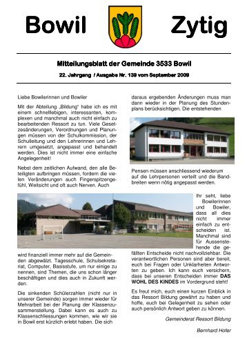 Bowil-Zytig Nr. 139 vom September 2009