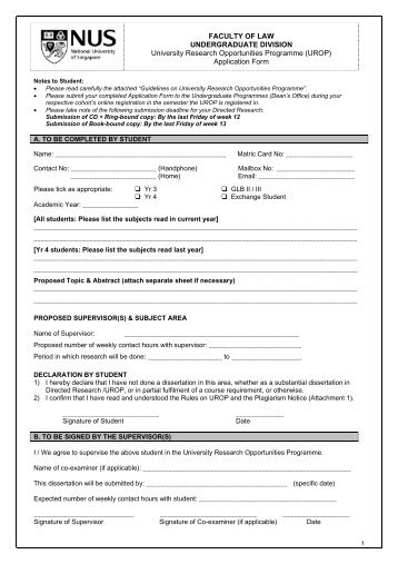 Application Form - Faculty of Law - National University of Singapore