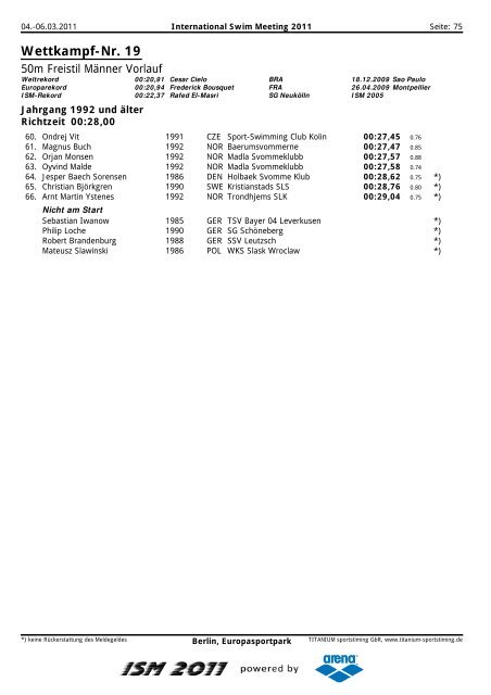 Wettkampf-Nr. 1 - ISM - ISM - International Swim Meeting