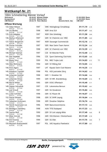 Wettkampf-Nr. 1 - ISM - ISM - International Swim Meeting