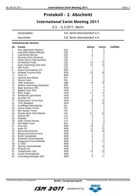 Wettkampf-Nr. 1 - ISM - ISM - International Swim Meeting