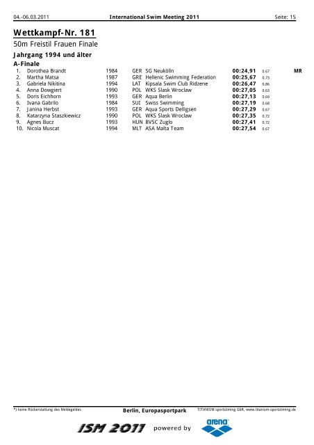 Wettkampf-Nr. 1 - ISM - ISM - International Swim Meeting