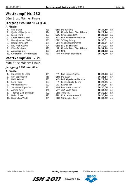 Wettkampf-Nr. 1 - ISM - ISM - International Swim Meeting