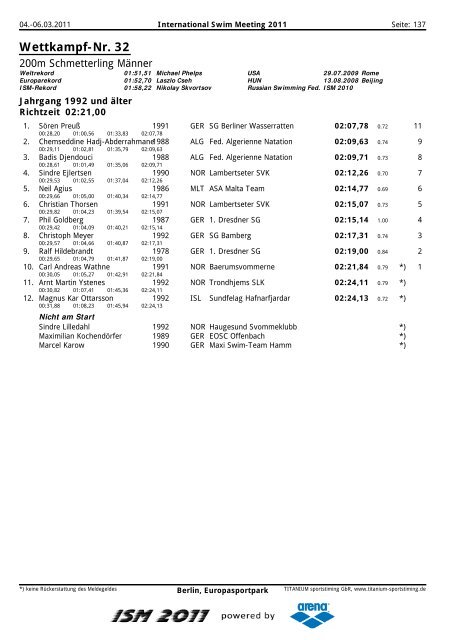 Wettkampf-Nr. 1 - ISM - ISM - International Swim Meeting