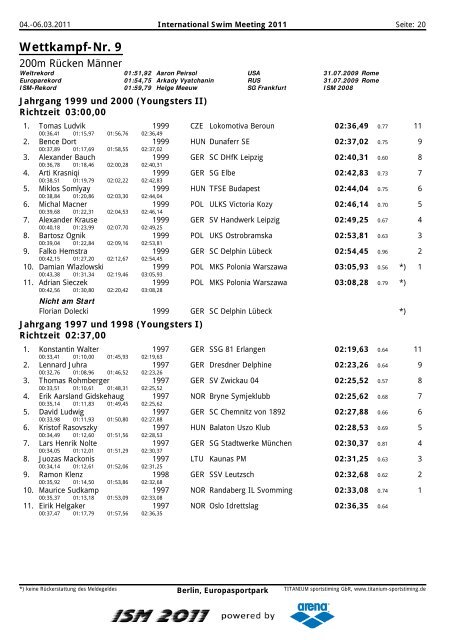 Wettkampf-Nr. 1 - ISM - ISM - International Swim Meeting