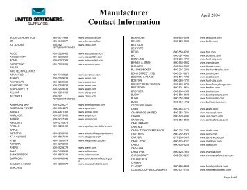 Manufacturer Contact Information - Ussco.com