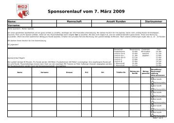 Sponsorenzettel fÃ¼r Sponsorenlauf 2009 - SC Jegenstorf