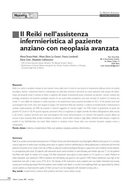 assistenza infermieristica al paziente anziano con neoplasia avanzata