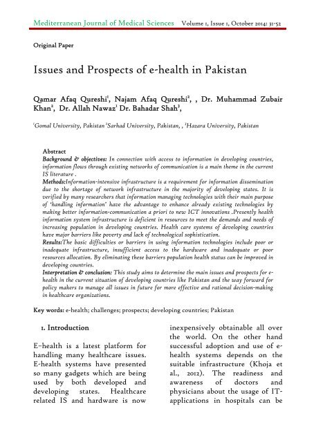 Issues and Prospects of e-health in Pakistan