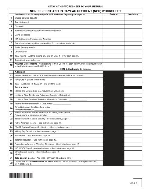 nonresident and part-year resident (npr) worksheet 6842