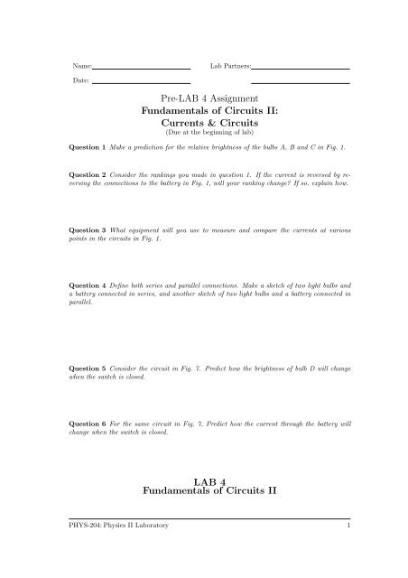 Pre-LAB 4 Assignment Fundamentals of Circuits II: Currents ...