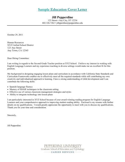 cover letter to school district
