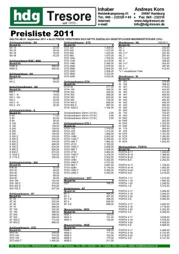 Preisliste V62 - hdg - tresore