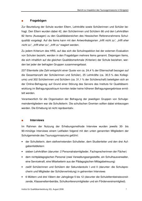 Bericht der Schulinspektion 2008 - Taunusgymnasium