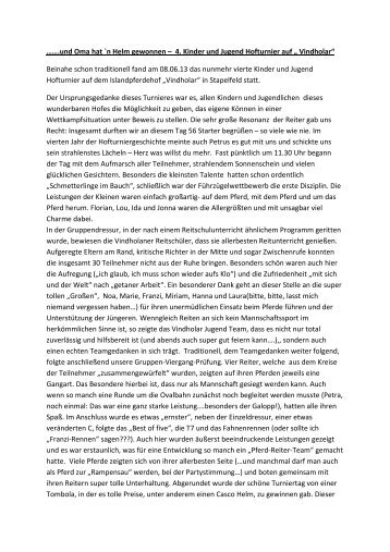 Bericht zum Hofturnier 2013 von Birgit Rohlfshagen