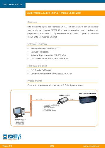Conectando a la red un PLC Toshiba EX10-M40 - Exemys
