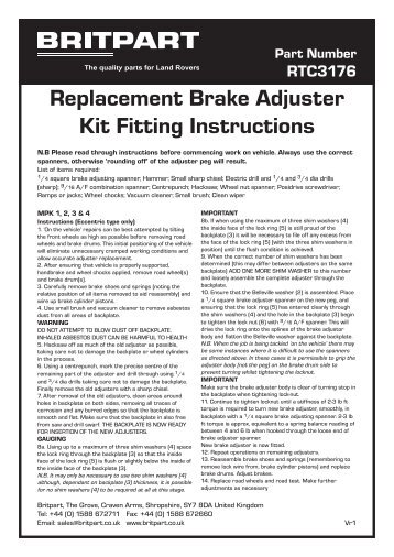 Replacement Brake Adjuster Kit Fitting Instructions