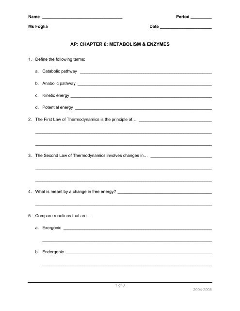 Ap Chapter 6 Metabolism Enzymes Explore Biology