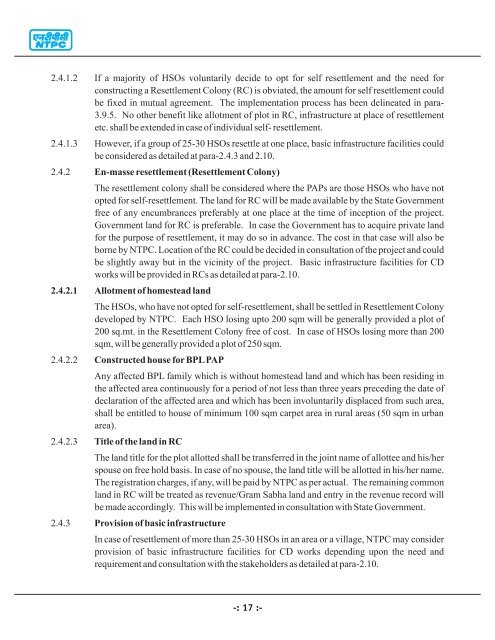 Resettlement & Rehabilitation (R&R) Policy - Ntpc