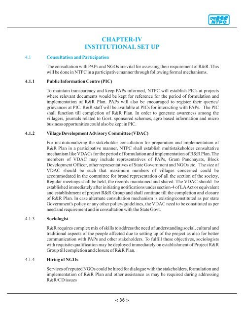 Resettlement & Rehabilitation (R&R) Policy - Ntpc