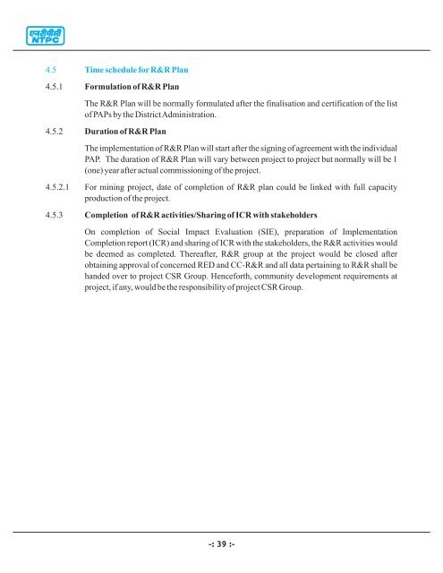 Resettlement & Rehabilitation (R&R) Policy - Ntpc