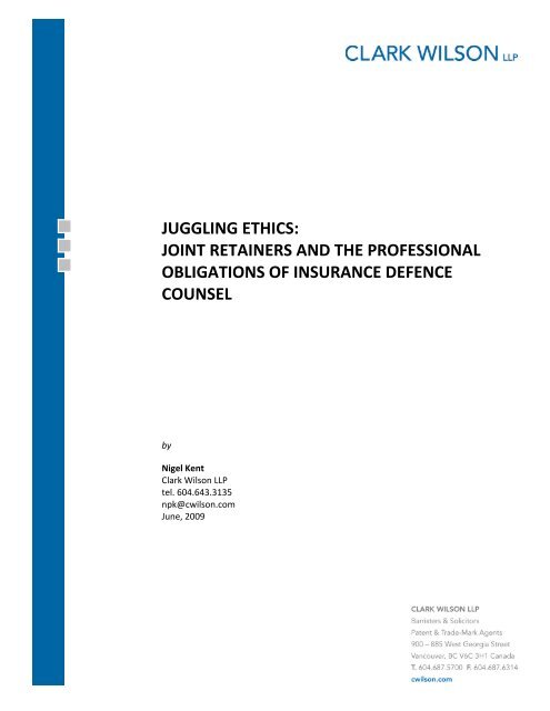 juggling ethics: joint retainers and the ... - Clark Wilson LLP