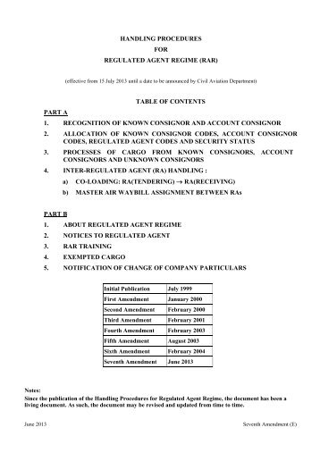 HANDLING PROCEDURES FOR REGULATED AGENT REGIME ...